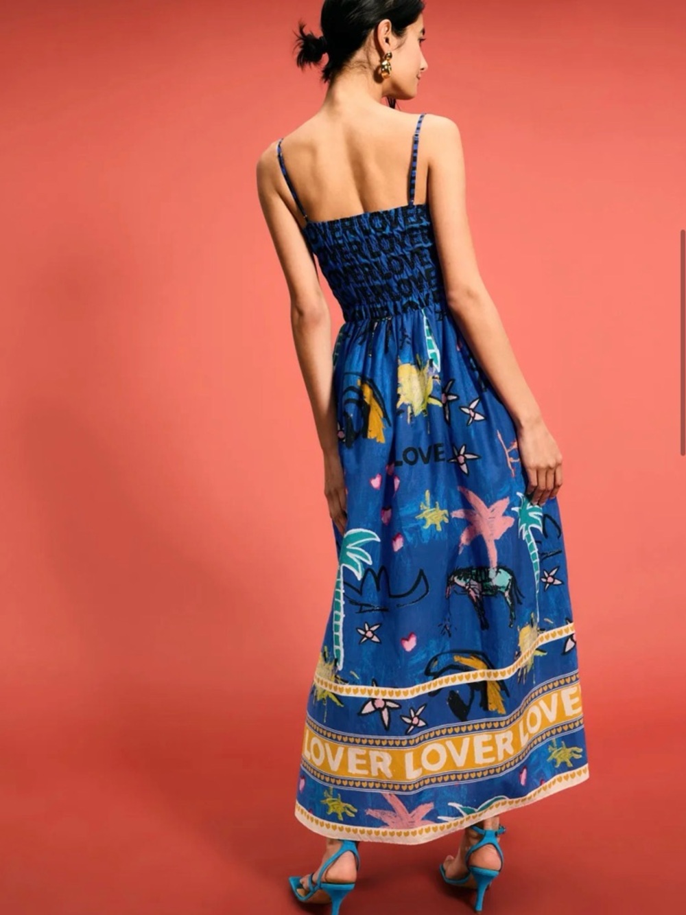 Romy Lover Sundress Bright Blue Tropical-Print Maxi Dress - Picture 3 of 8